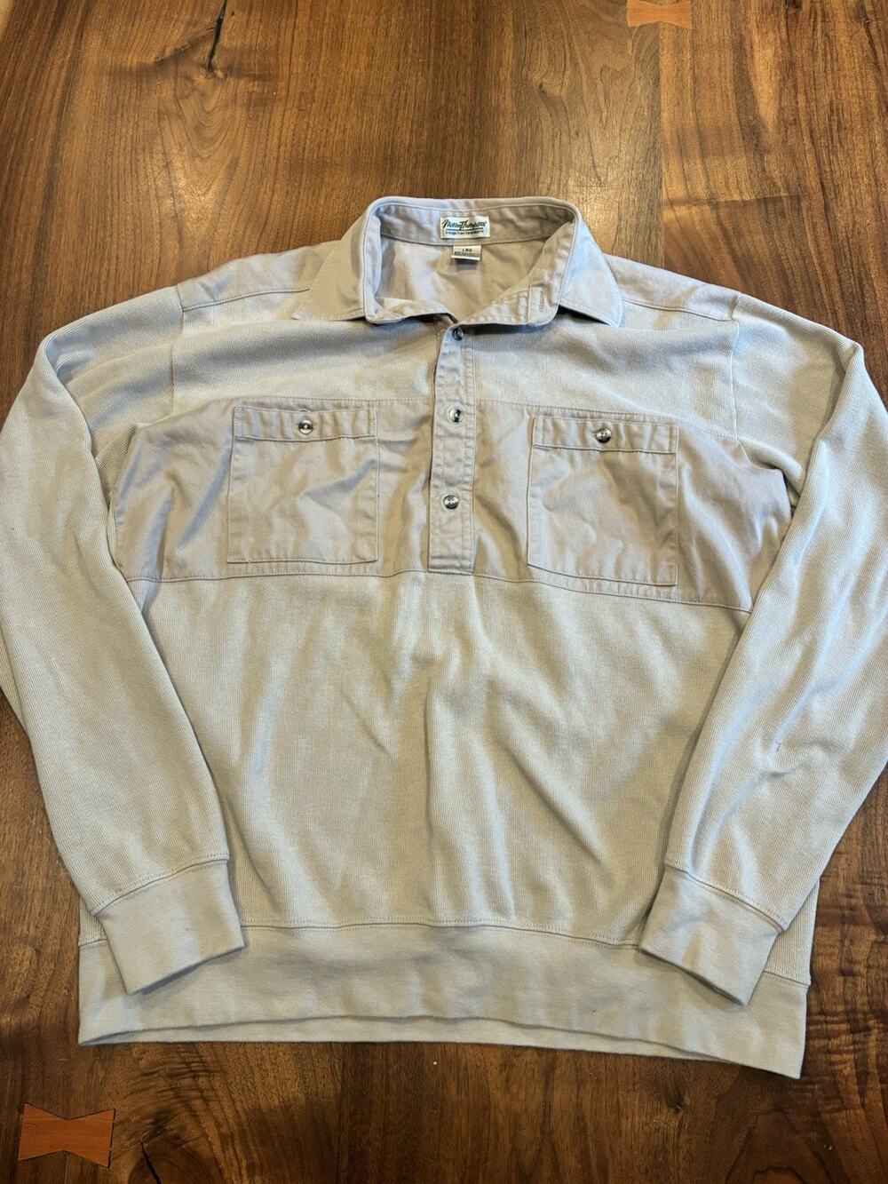 VTG Norm Thompson Mens L Retro Banded Polo Shirt 1/4 Button Up Long Sleeve